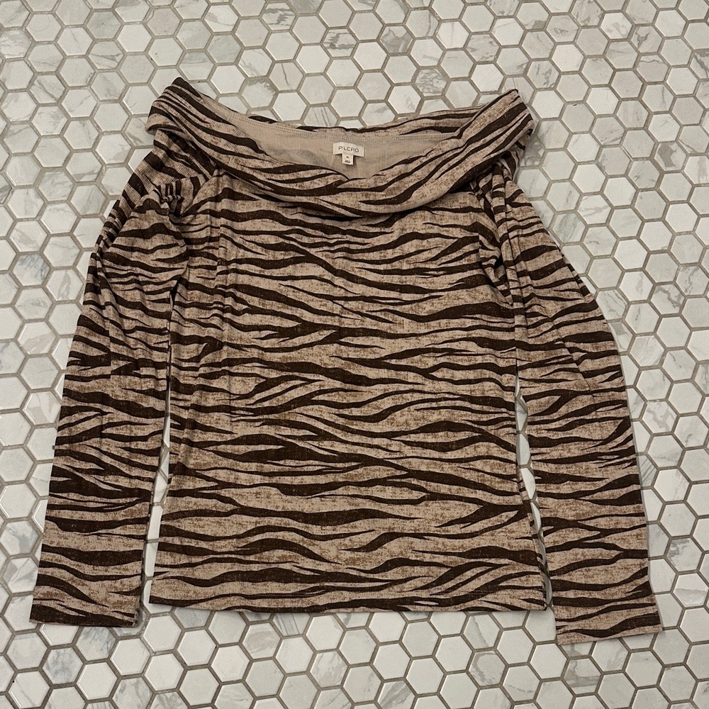 Brown Zebra Print Pilcro Off-Shoulder sweater